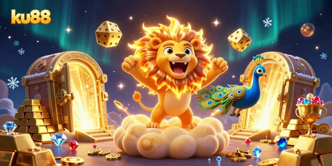 Engage with ku88's vibrant 3D casino scene featuring gold treasures and dynamic characters.