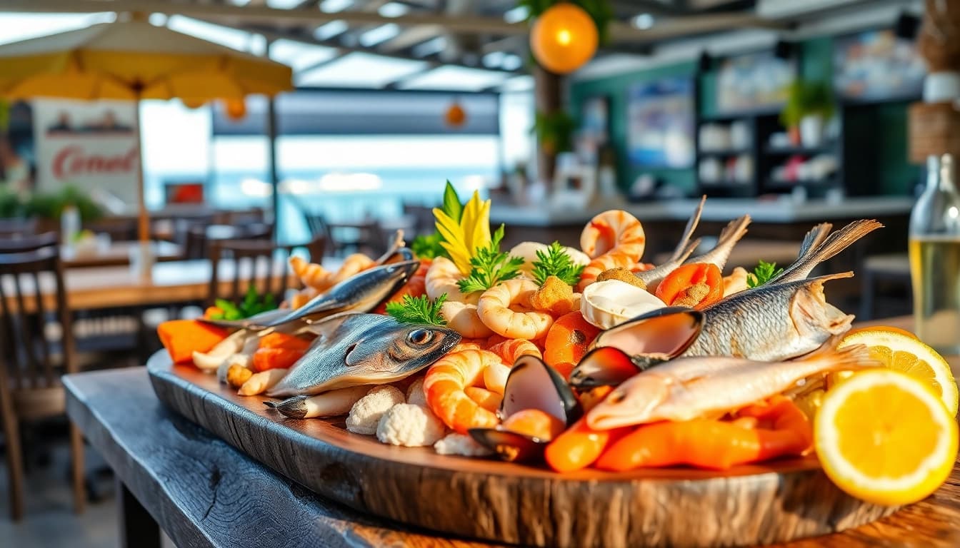 Displaying a fresh seafood platter from a wholesale seafood supplier for restaurants, highlighting quality and variety.