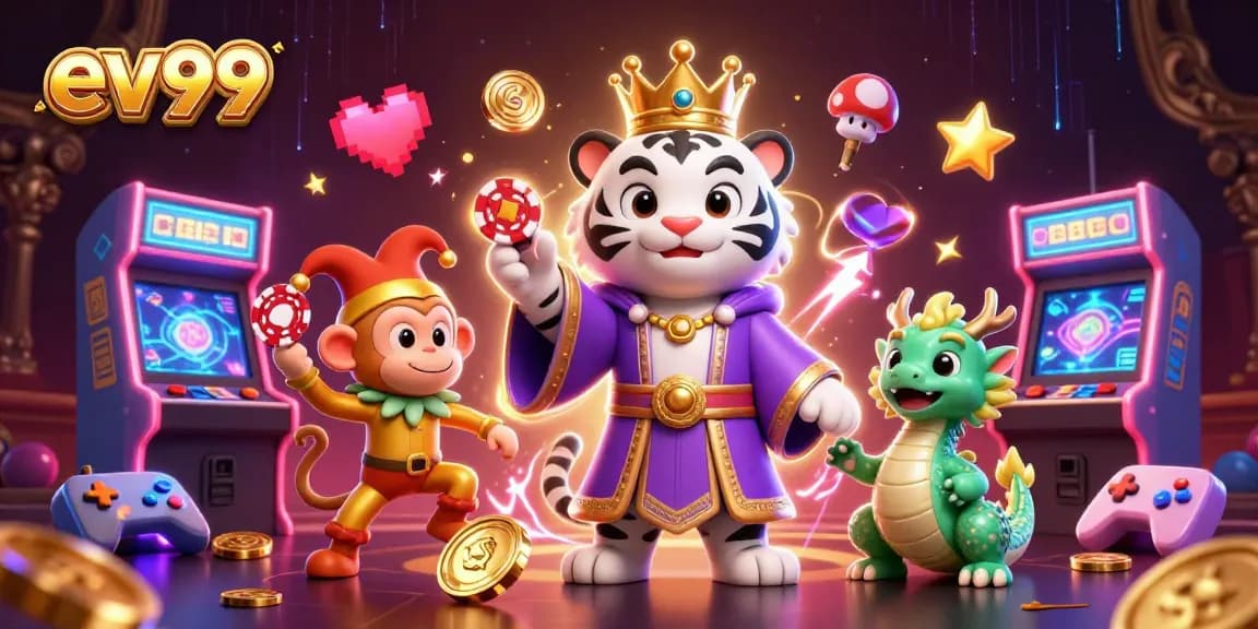 ev99 captivates players with vibrant casino energy in this dynamic 3D illustration.