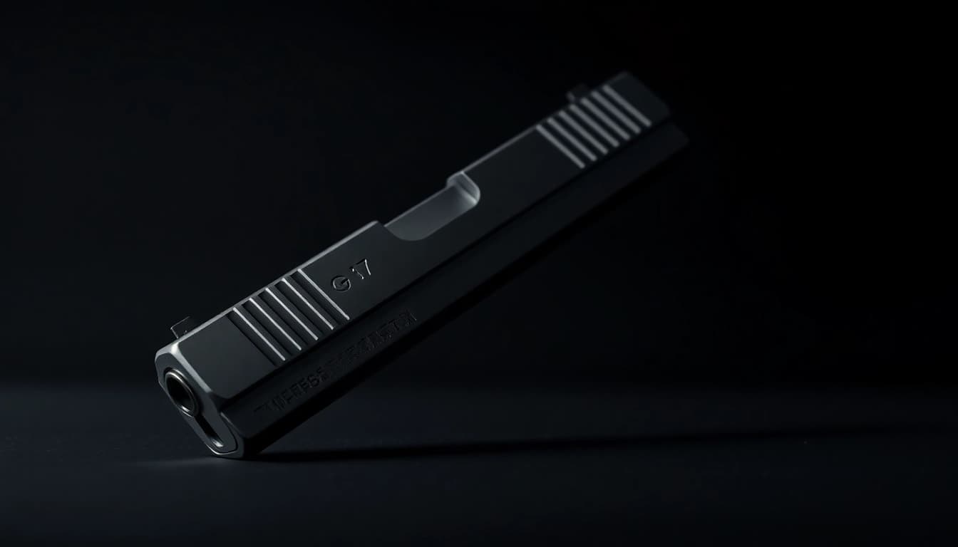 Explore high-quality glock 17 slide for sale showcasing detailed craftsmanship against a sleek background.
