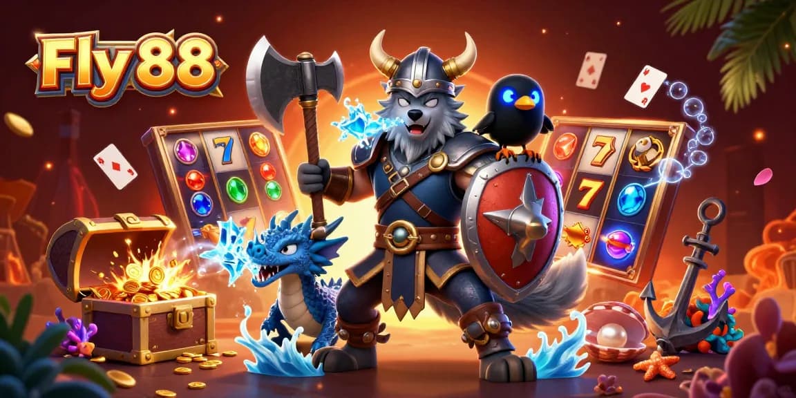 Engage with Fly 88's thrilling slots and immersive games in this vivid illustration showcasing heroic elements.