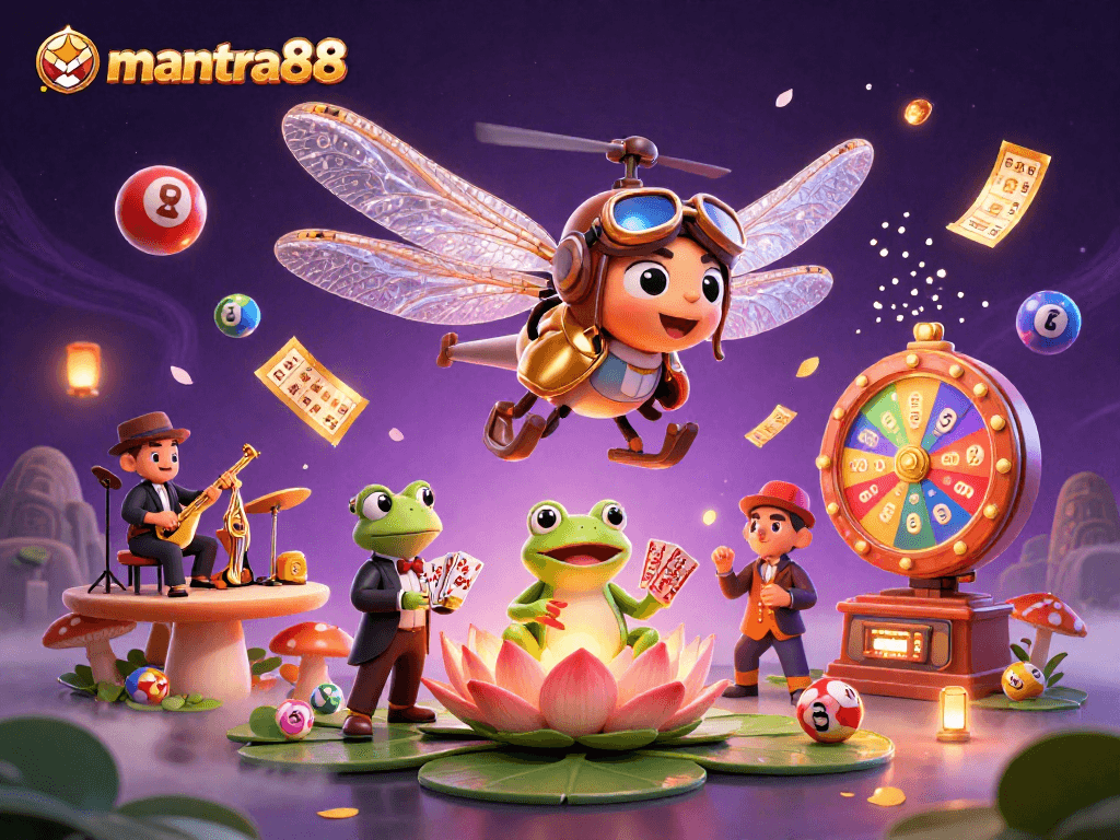 Experience excitement at mantra88 with a lively casino scene featuring dynamic characters and vibrant game elements.