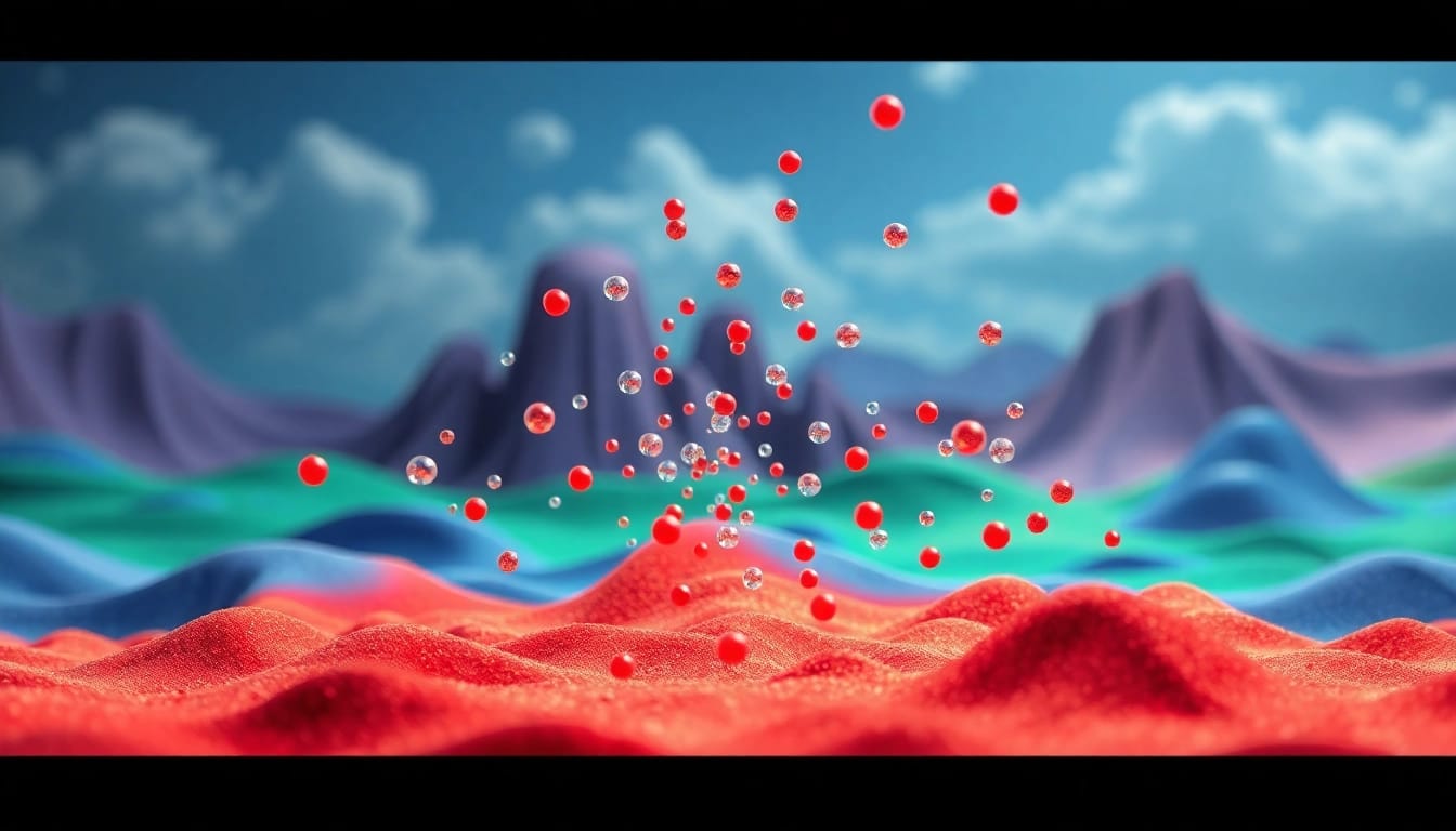 Visual representation of Discrete Element Modeling showcasing particle interactions in a simulation.