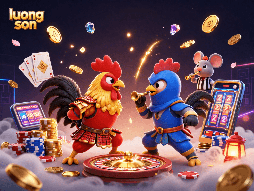 Experience thrilling combat with luong son as roosters face off amidst a vibrant casino backdrop.
