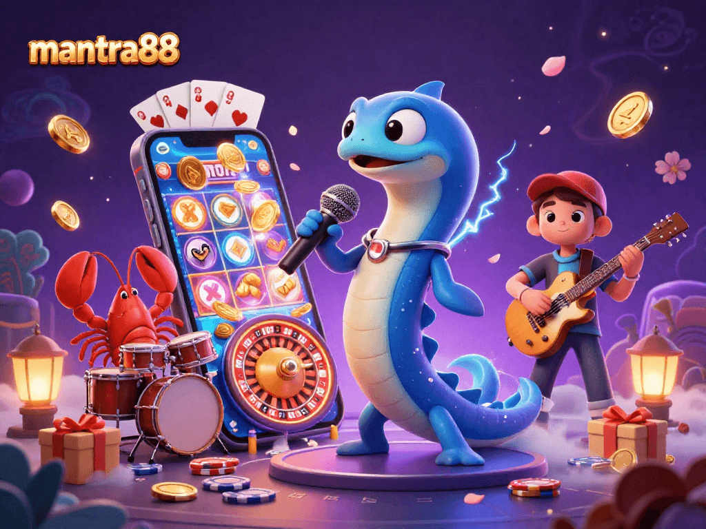 Experience thrilling moments in the underwater casino with mantra88 featuring a DJ electric eel and vibrant gaming elements.