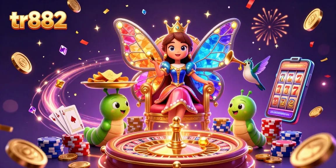 Play at TR882's vibrant casino featuring stunning butterfly characters and jackpot elements.