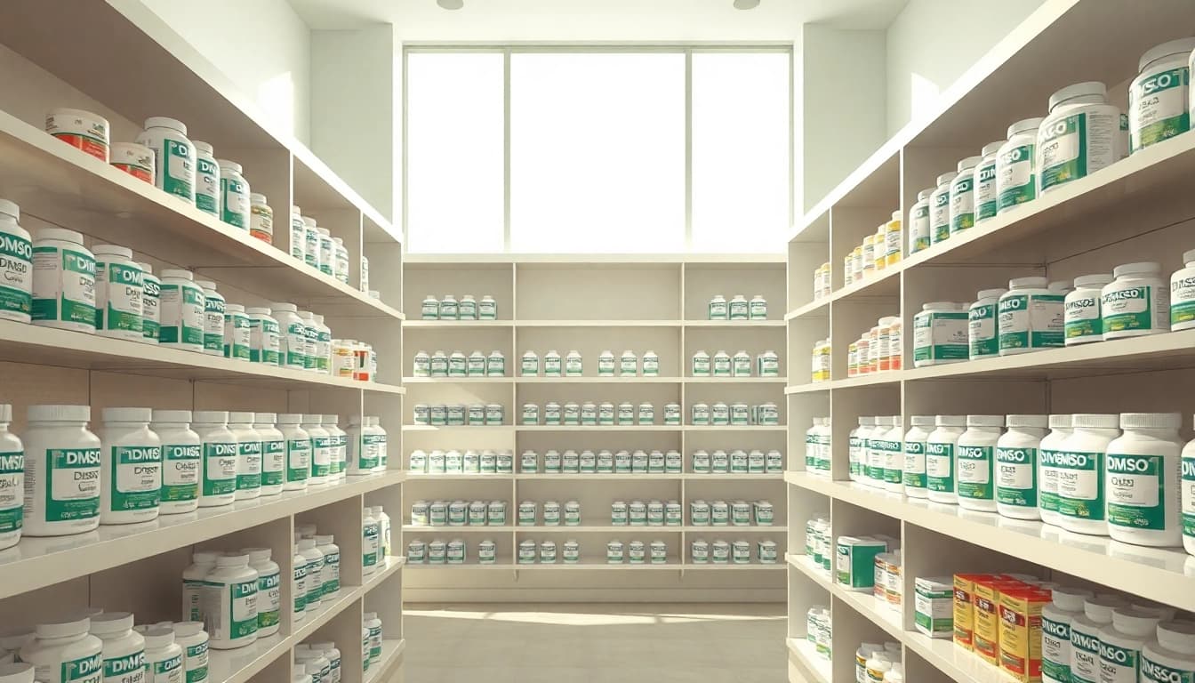 DMSO store inc showcasing premium Dimethyl Sulfoxide products in a bright, organized environment.