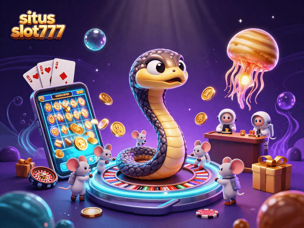 Win big at situs slot777 with an exciting 3D casino illustration featuring cosmic betting elements.