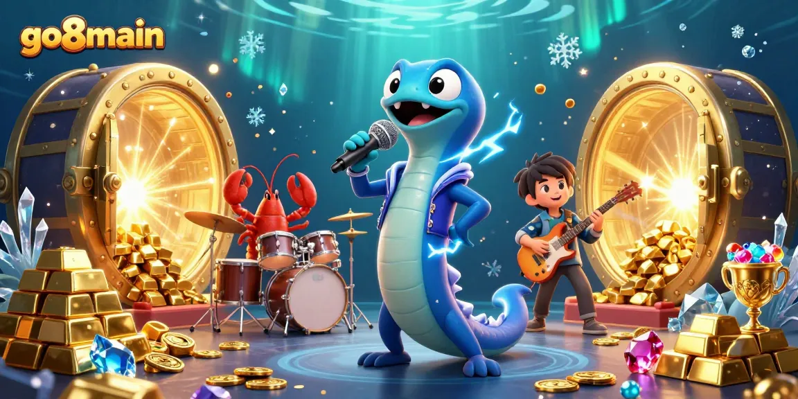 Experience the vibrant underwater casino scene at go8main with characters performing amidst treasures and excitement.