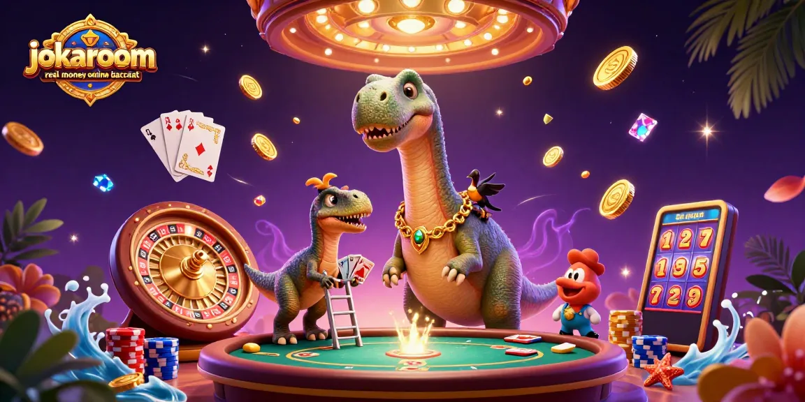 Experience jokaroom real money online baccarat with engaging characters in a dynamic casino scene.