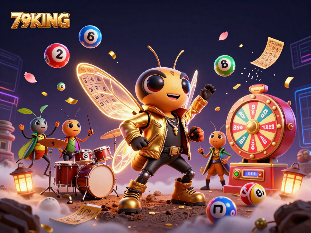 Engage with the vibrant world of 79KING, featuring a cicada rock star and dynamic lottery elements.