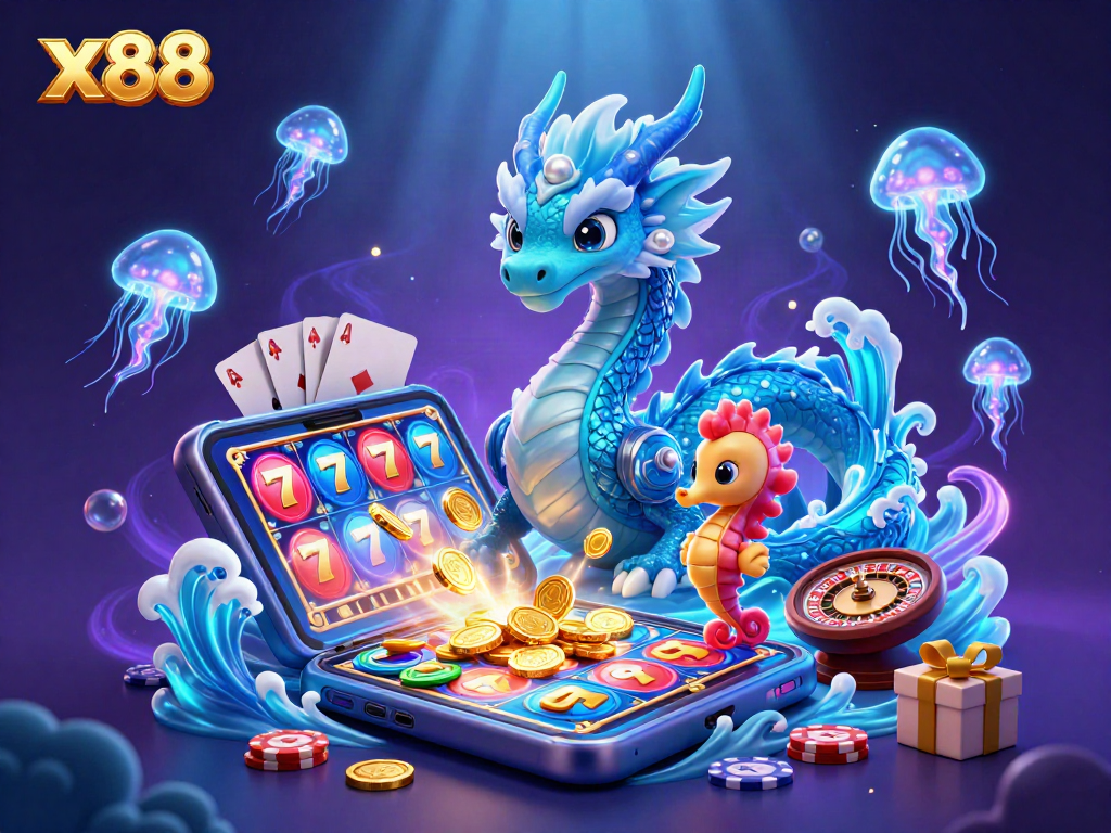 Spin colorful slot reels with x88 and treasure elements in a vibrant casino underwater scene