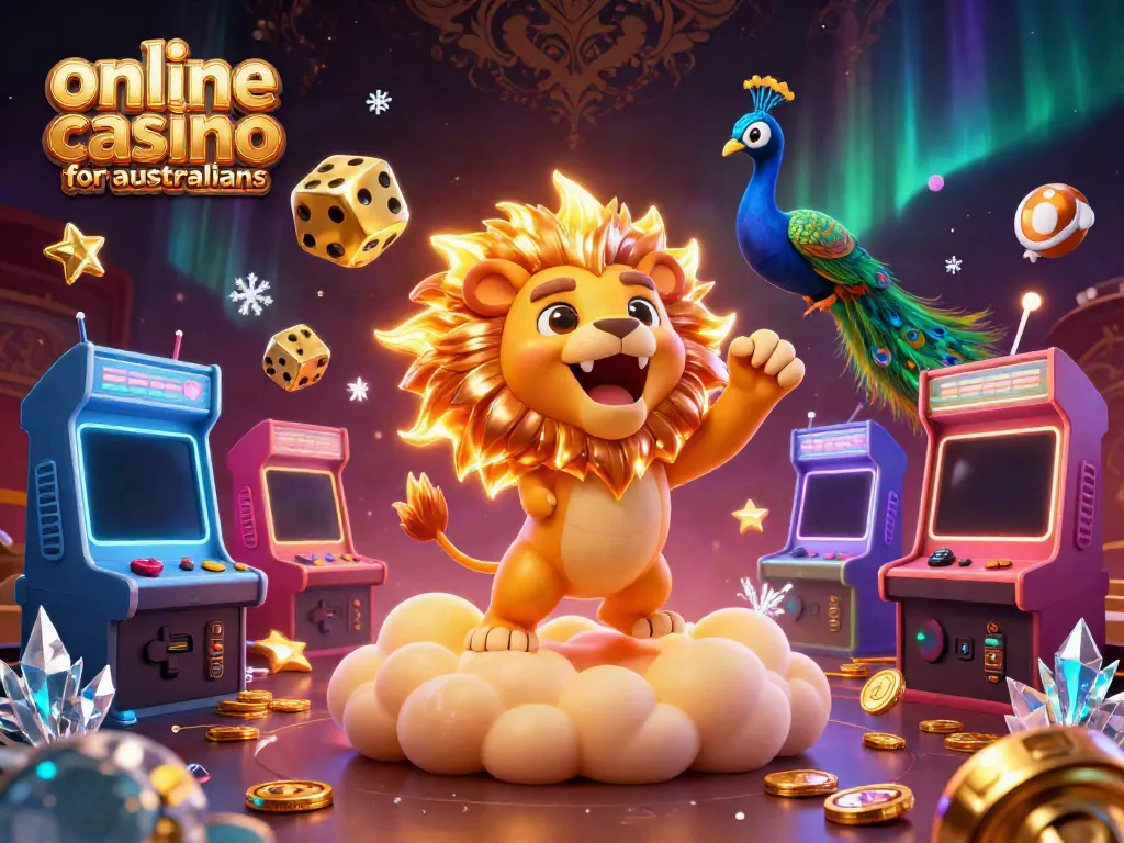 Experience the thrill of an online casino for Australians with a vibrant 3D scene of gaming excitement.