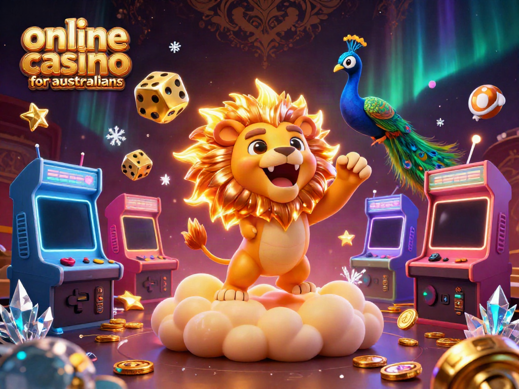 Experience the thrill of an online casino for Australians with a vibrant 3D scene of gaming excitement.