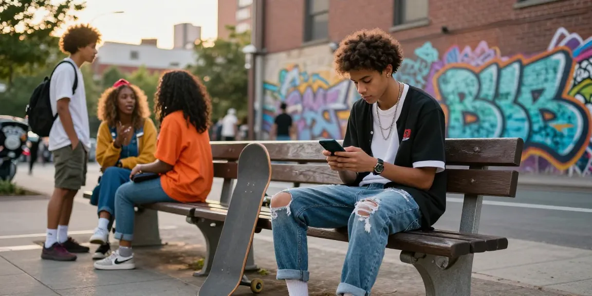 onlyfans leaks scene of urban youth engaging with phones and skateboards