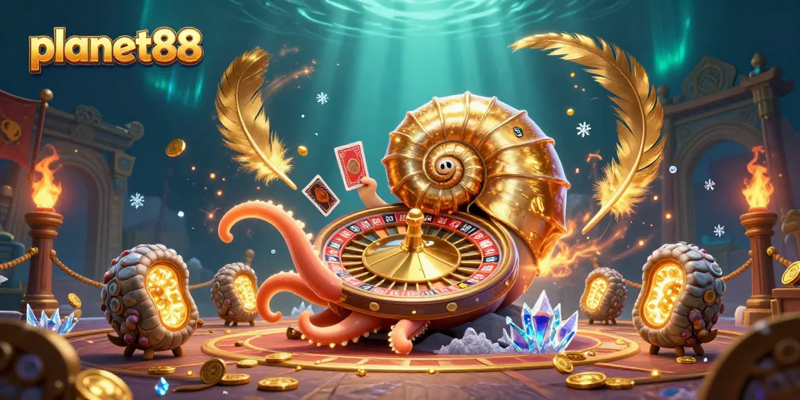 Experience thrilling wins at planet88 with a giant nautilus roulette wheel and vibrant casino elements.