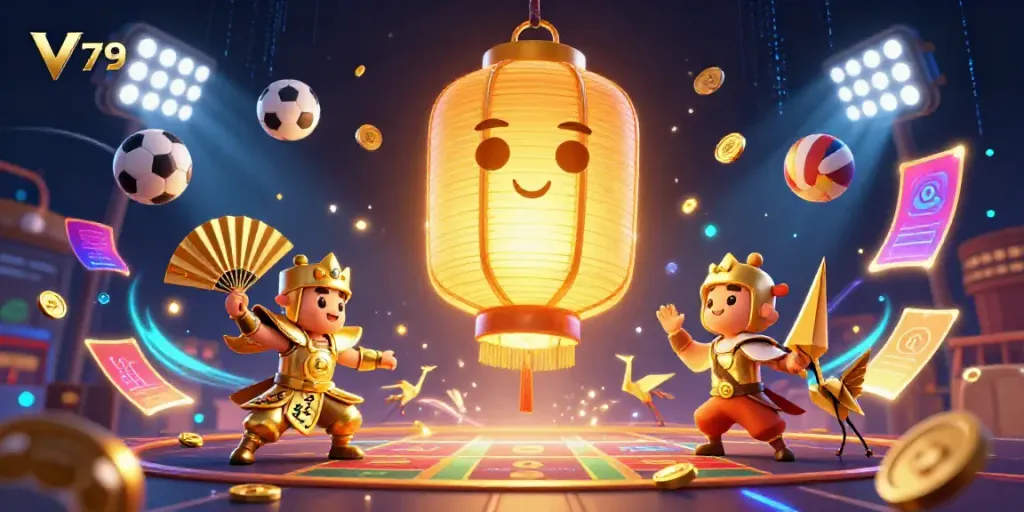 Experience the vibrant V 79 casino world with interactive characters and dynamic gaming elements.