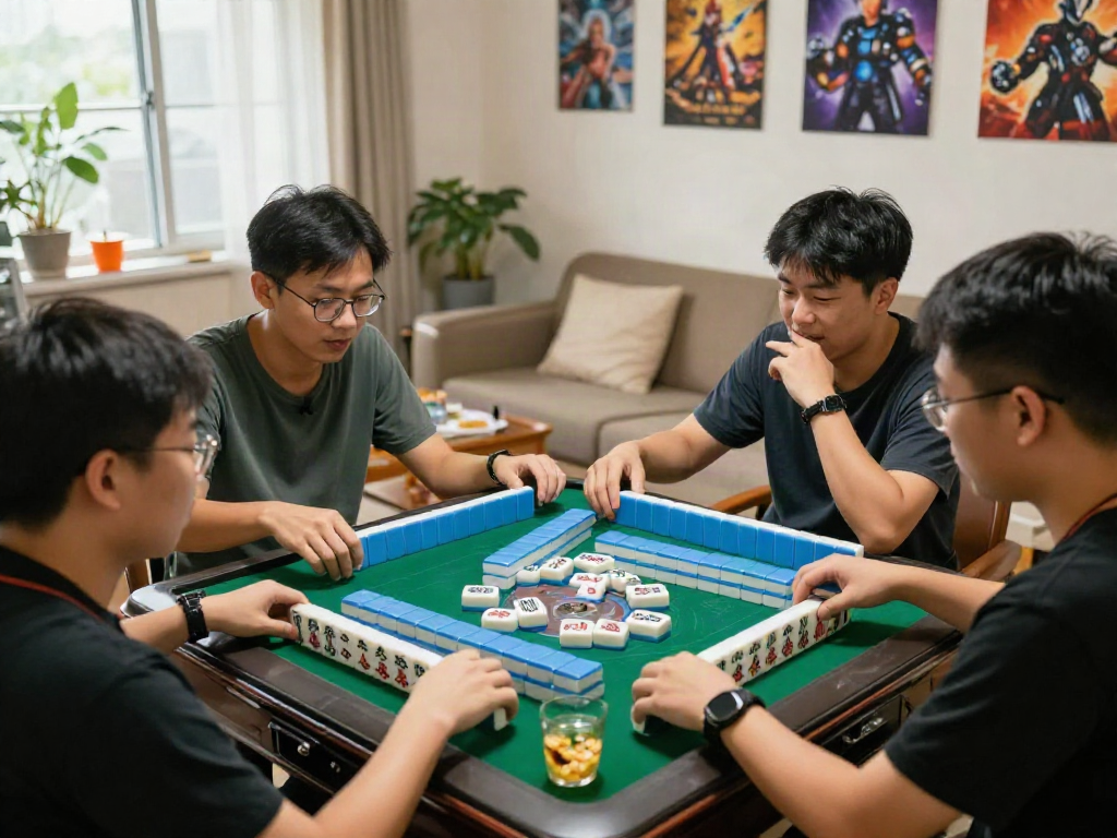 Engaging Mahjong game scene with players focused on MAHJONGJP88 hari ini, showcasing colorful tiles and a cozy atmosphere.
