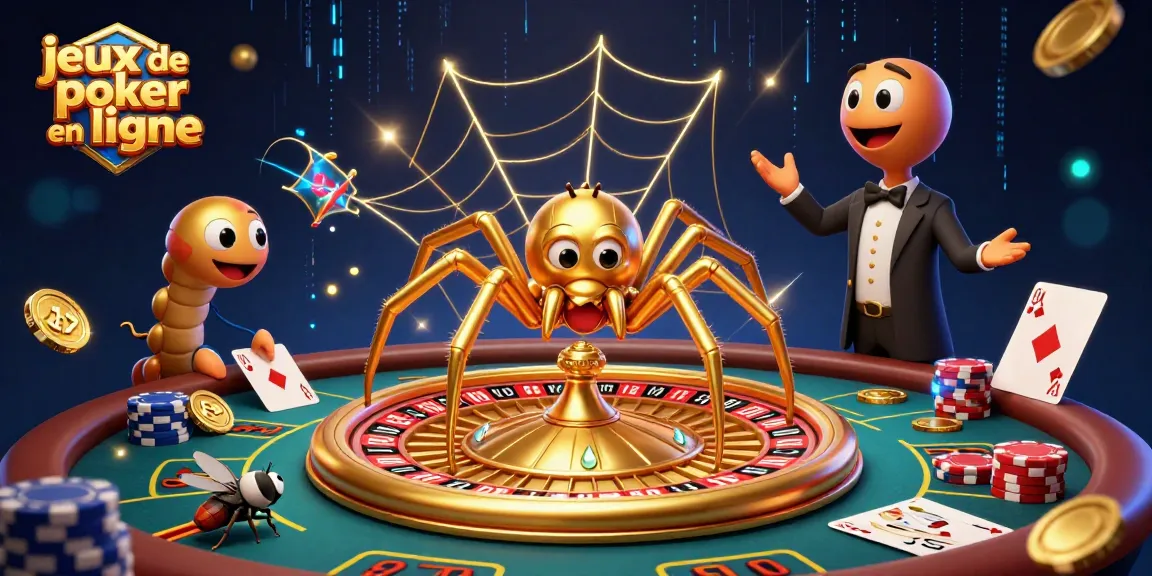 Les jeux de poker en ligne prennent vie avec une araignée en or et un croupier.