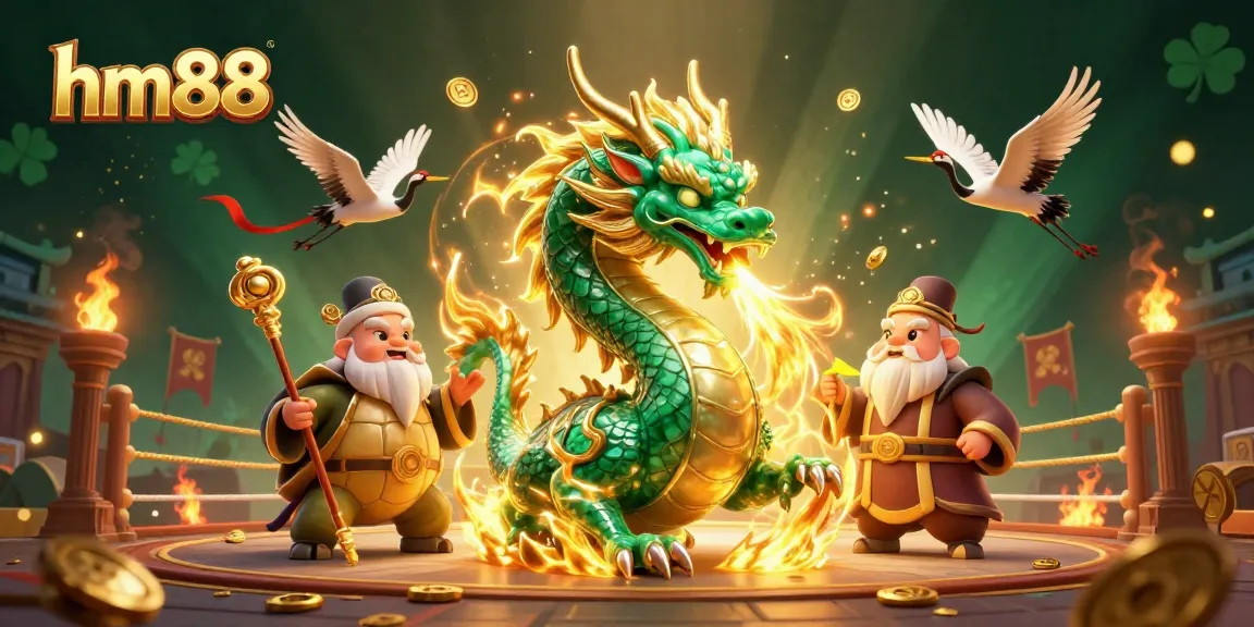 Experience gaming excitement at hm88 with a vibrant 3D scene featuring dragons and lucky cranes in an Asian casino setting.