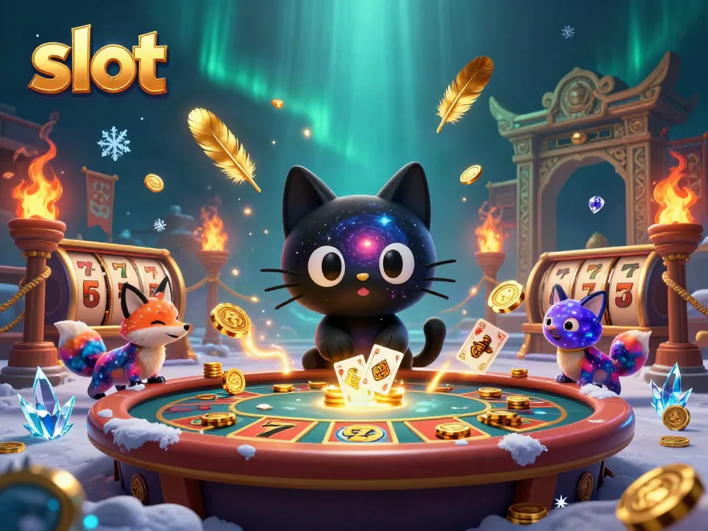 Slot berkualitas tinggi dalam lingkaran kasino luar angkasa dengan kucing hitam dan rubah nebula