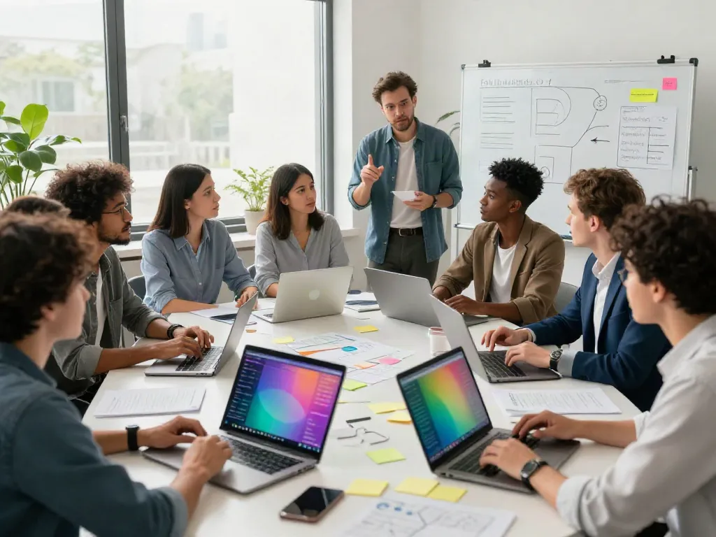 Diverse professionals collaborating in a bright workspace, discover this info here for innovative strategies.