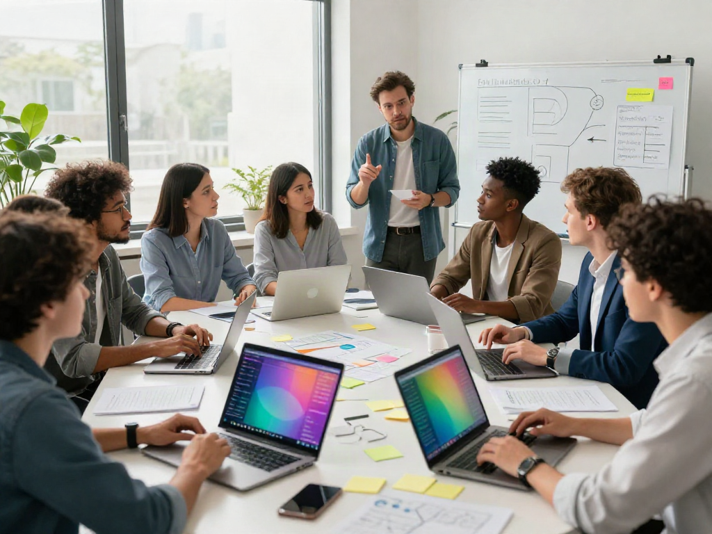Diverse professionals collaborating in a bright workspace, discover this info here for innovative strategies.