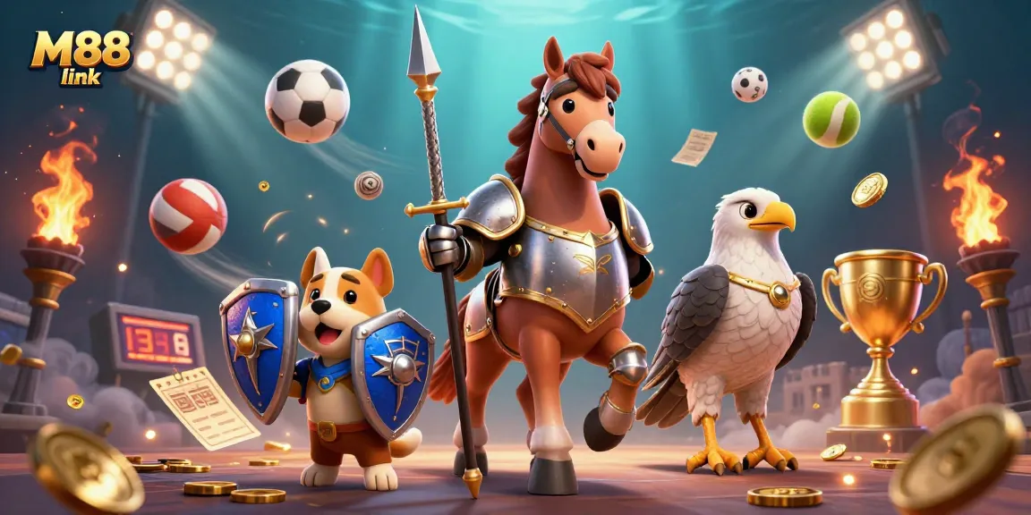 Experience M88 link's thrilling sports betting with this vibrant 3D casino illustration.