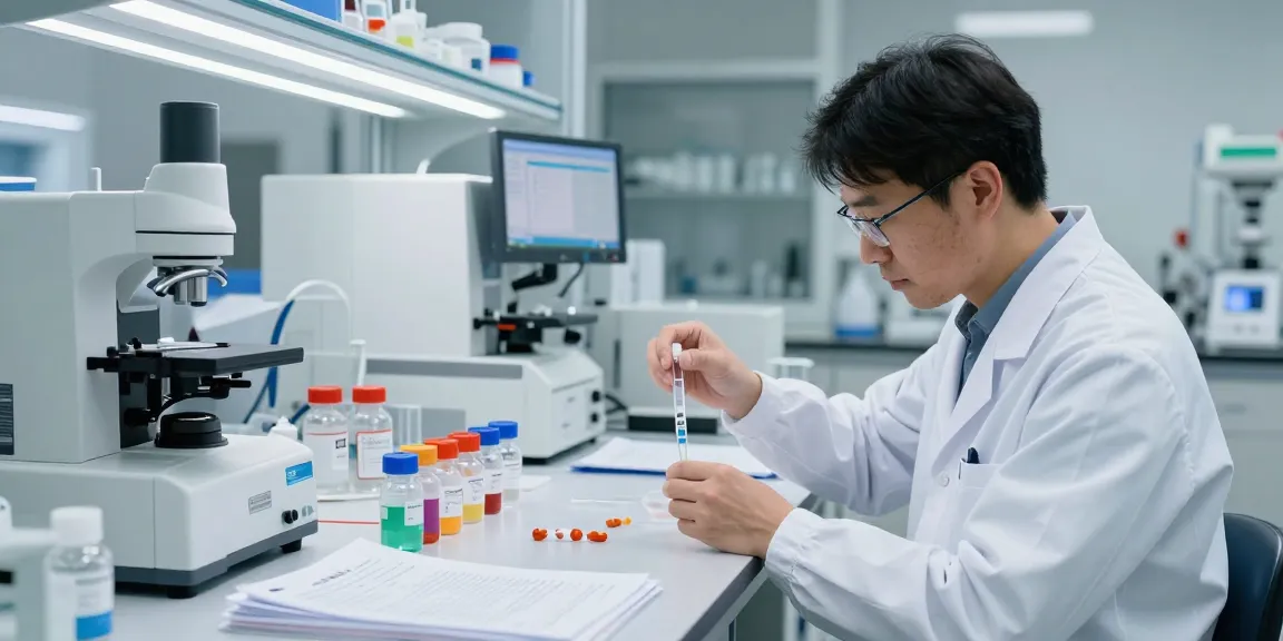 Koi research peptides Canada being accurately measured in a laboratory setup by a focused scientist.