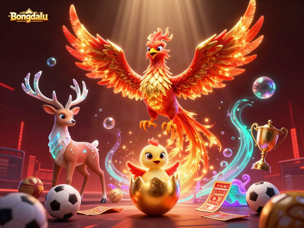 Bongdalu showcases an exciting sports betting scene with a phoenix and vibrant elements in play.