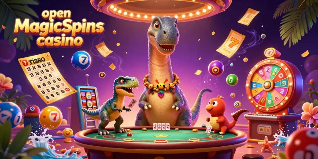 Enjoy thrilling gameplay at open MagicSpins casino with vibrant slots and engaging casino characters.