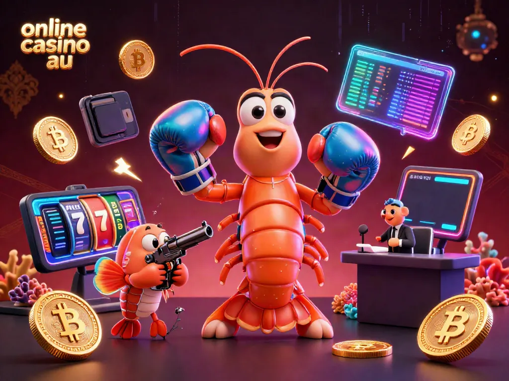 Engaging 3D scene showcasing lively characters like mantis shrimp representing an online casino au atmosphere.