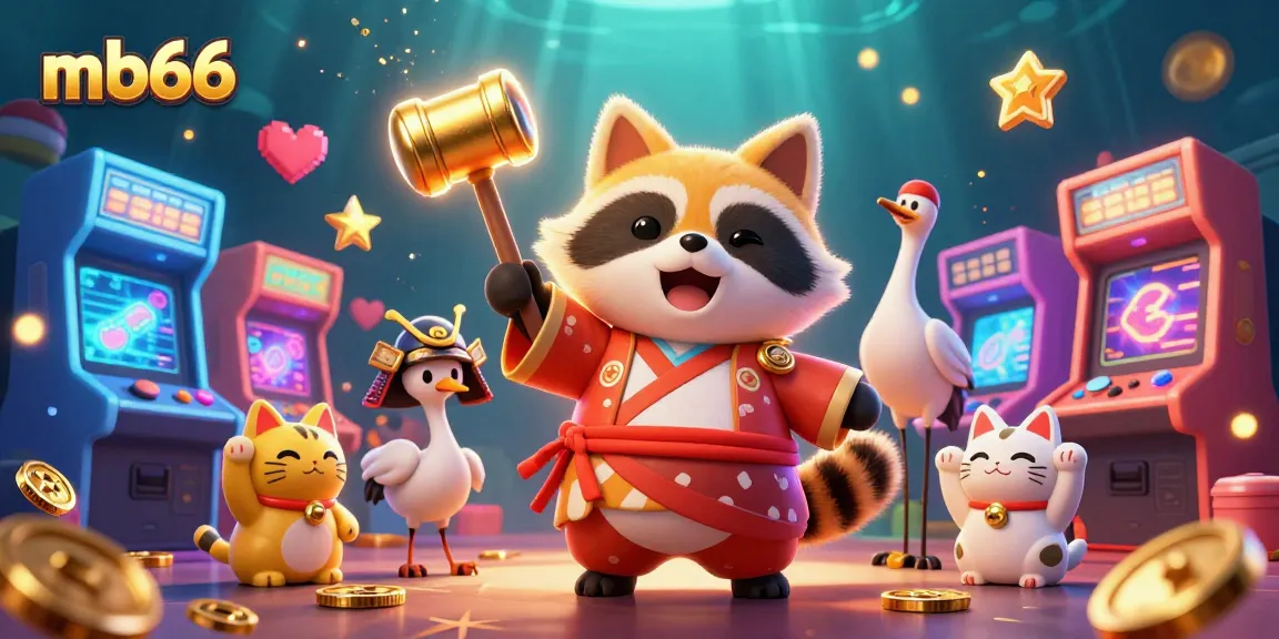 Join the fun at mb66 with cheerful characters and vivid gaming elements in a lively casino scene.