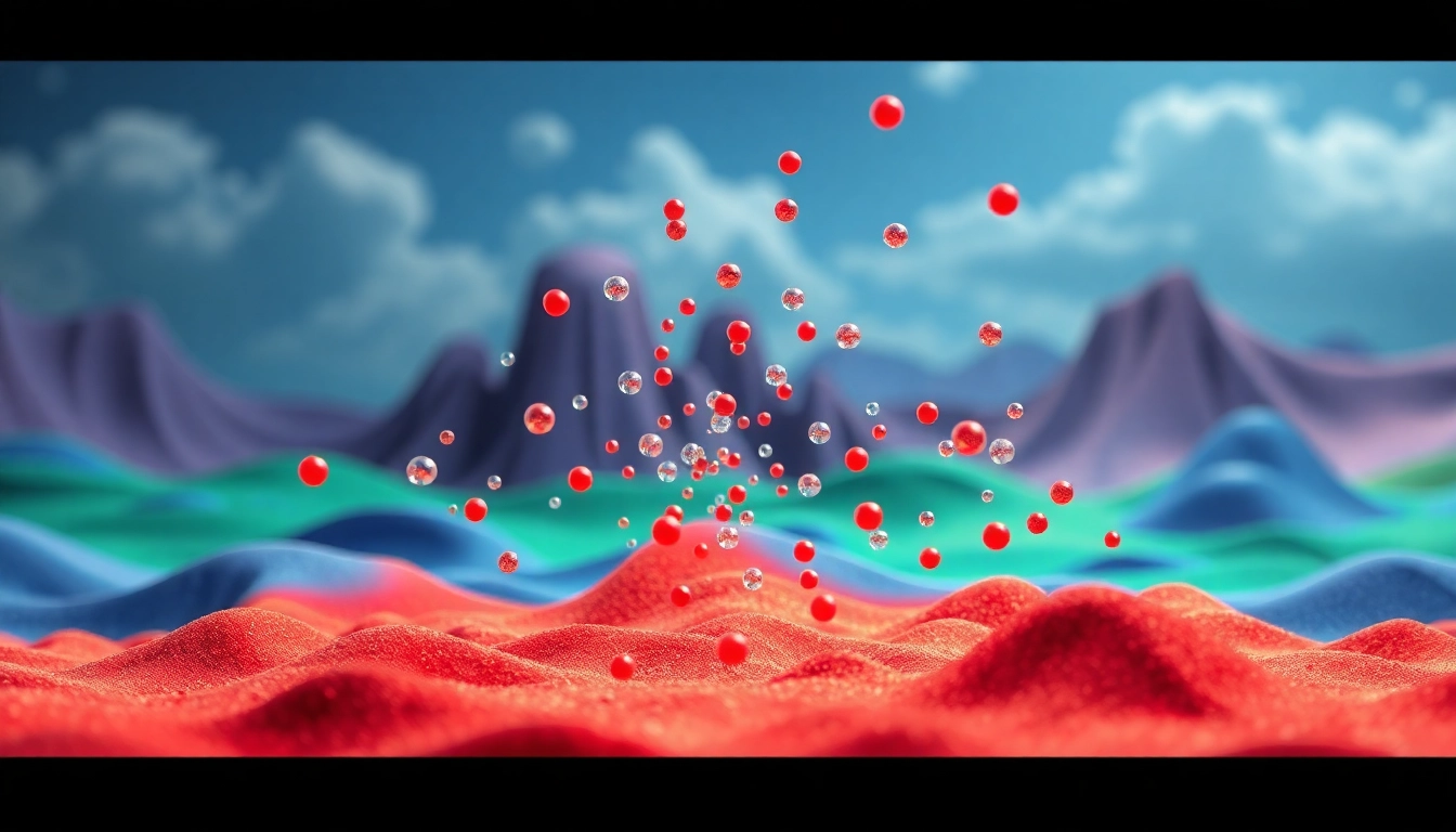 Visual representation of Discrete Element Modeling showcasing particle interactions in a simulation.