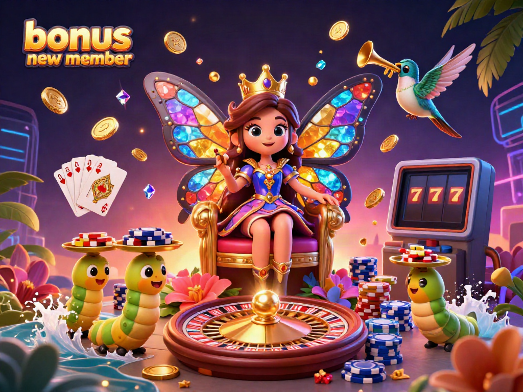 Engage in thrilling casino excitement with a stunning bonus new member illustration, featuring vibrant characters and game elements.