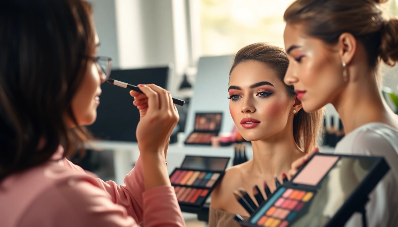 Applying wholesale make up with vibrant products in a professional studio setup.