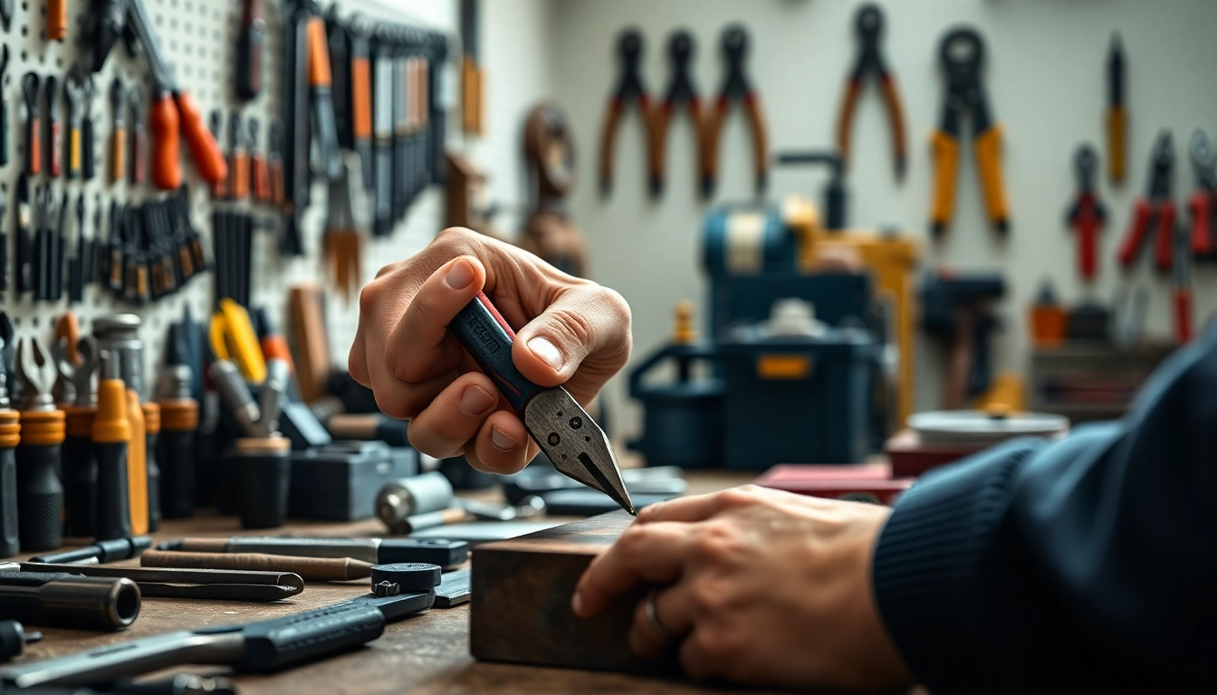 Utilizing pinze knipex to securely grip a metal piece, showcasing quality craftsmanship.