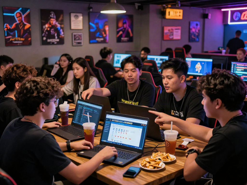 Engaged gamers discussing 먹튀스팟 검증사이트 for safe online betting.