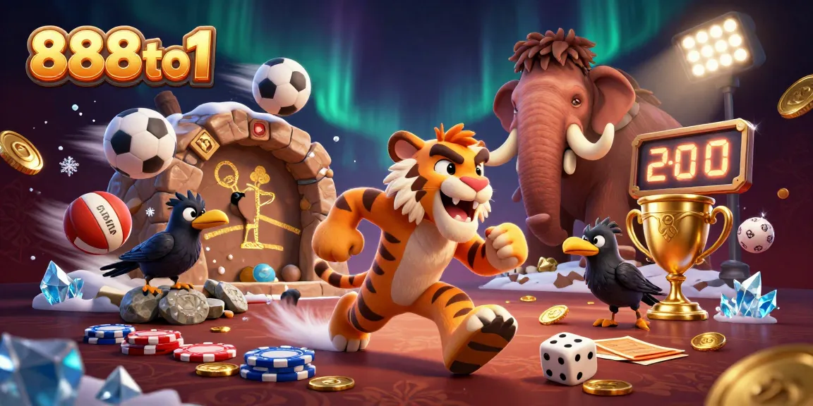 Experience thrilling adventures at 888to1 with prehistoric casino games, vibrant characters, and exciting sports elements.