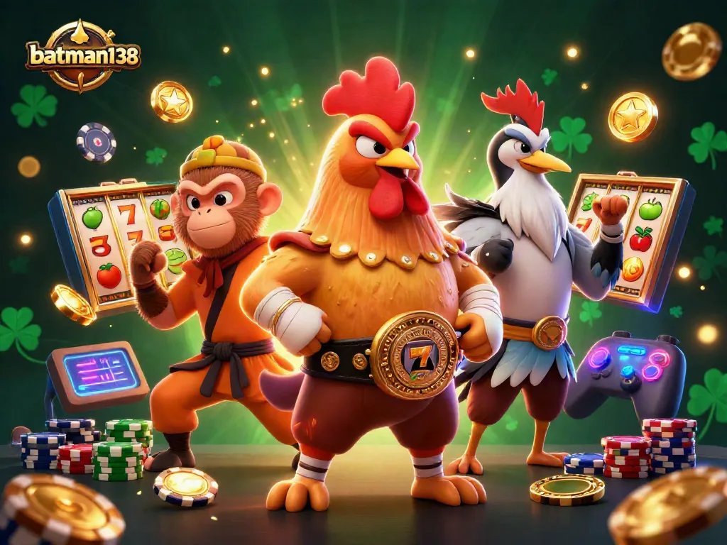 Taruhan di batman138 dengan slot dan simbol keberuntungan di latar belakang.