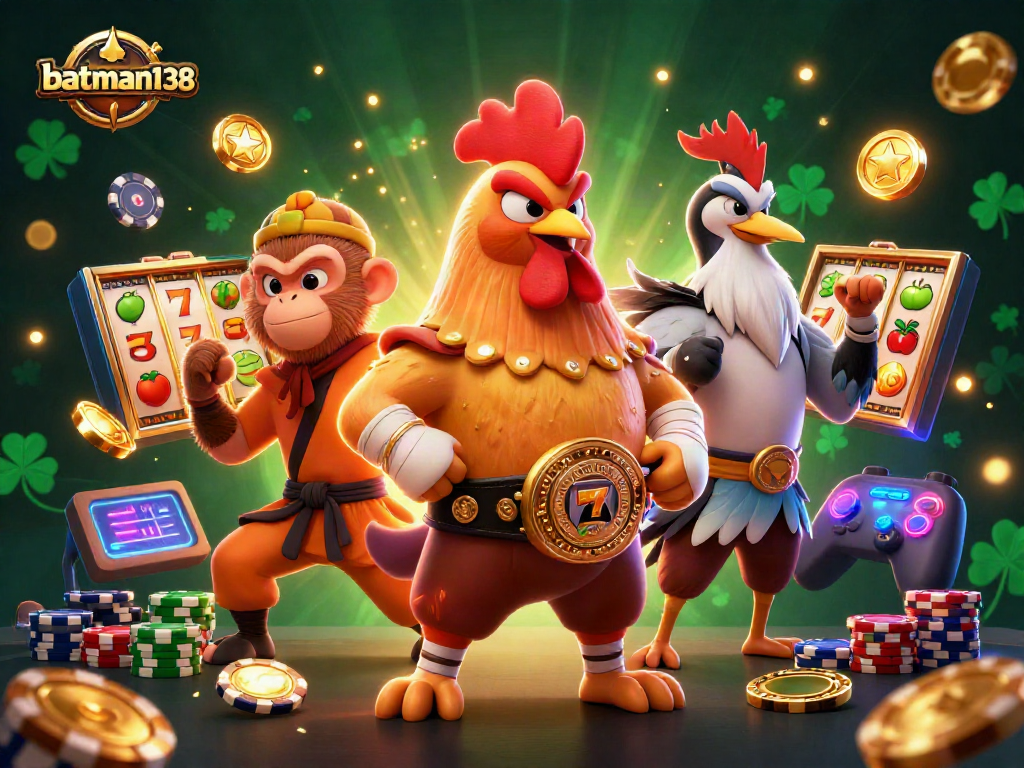Taruhan di batman138 dengan slot dan simbol keberuntungan di latar belakang.