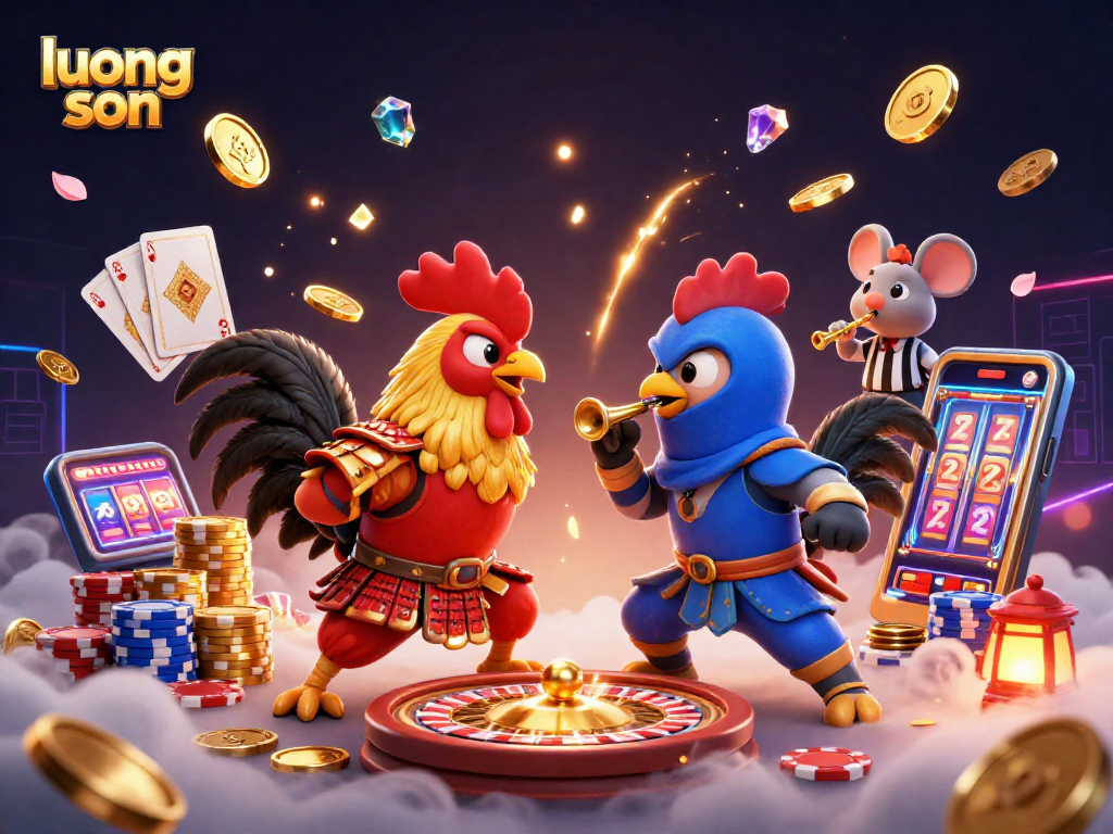 Experience thrilling combat with luong son as roosters face off amidst a vibrant casino backdrop.