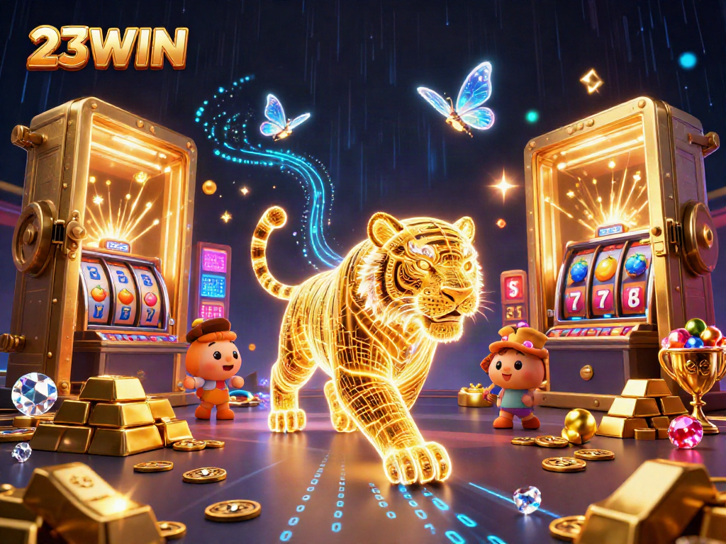 Experience thrilling gameplay with 23WIN's vibrant digital casino environment filled with golden treasures.
