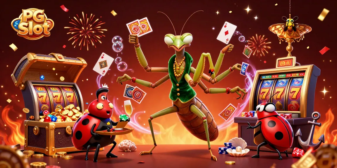 Experience excitement with PG Slot symbols and vibrant characters in action at a dynamic casino scene.