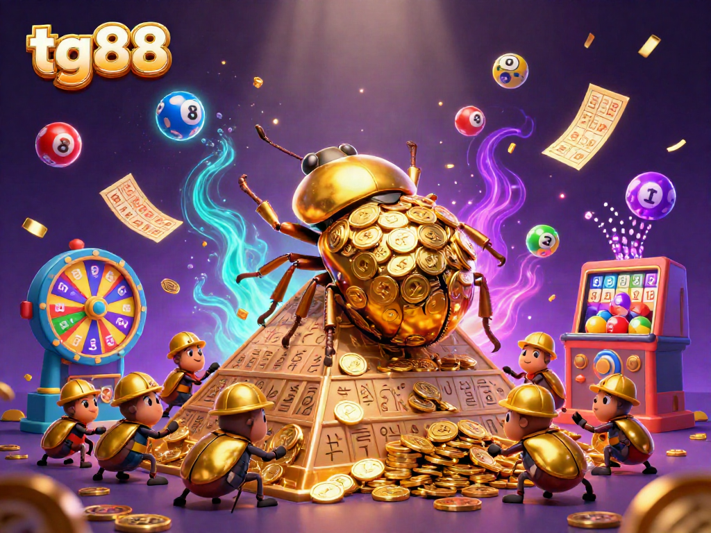 Experience the thrill of tg88 with golden coins, lottery balls, and casino symbols in vibrant 3D action.