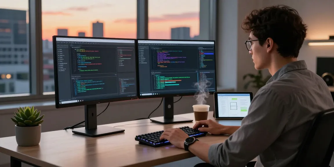 Software engineer coding with AI detection models in a modern workspace