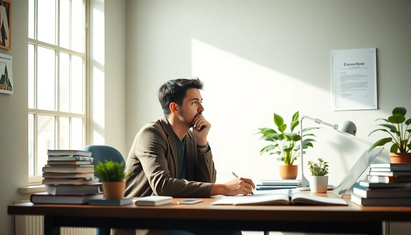 Reflective person in a calm environment contemplating how to Find my true Calling