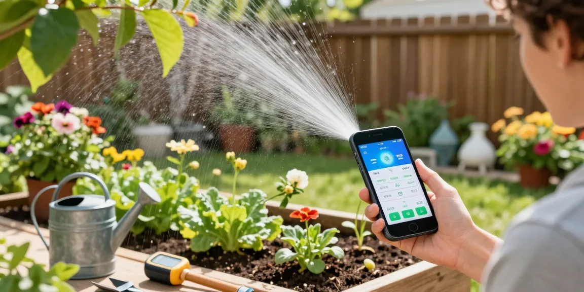 Optimizing water usage with a wifi sprinkler controller in a lush garden.