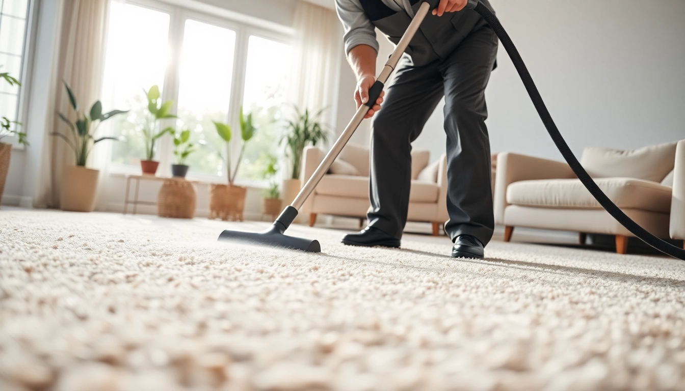Expert carpet cleaning lincoln ca technician working diligently in a bright living room.
