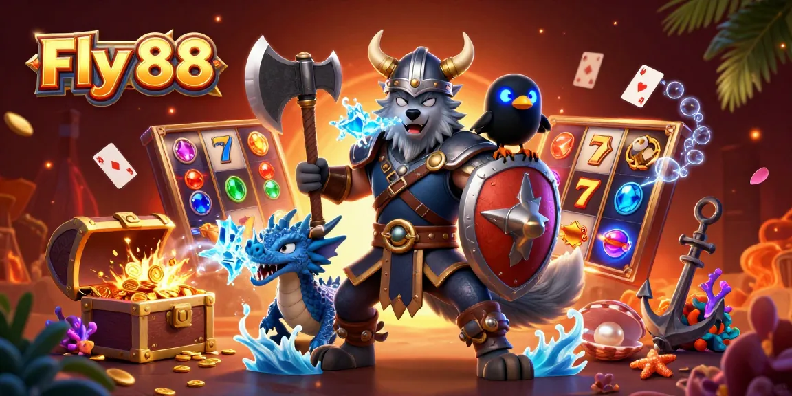 Engage with Fly 88's thrilling slots and immersive games in this vivid illustration showcasing heroic elements.